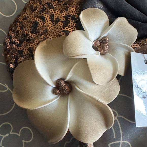 Disney Aulani Mouse Ears Headband with Bow and Flower - Black and Gold - Picture 2 of 4